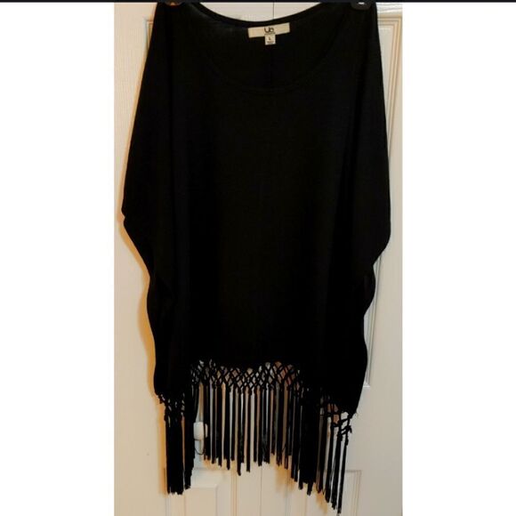 Women's Black Sleeveless Fringed Top By La Los Angeles Size L/XL EUC - Picture 1 of 6